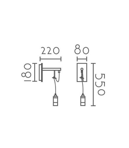 Dimensiones Aplique pared IND2 metal negro-dorado E27
