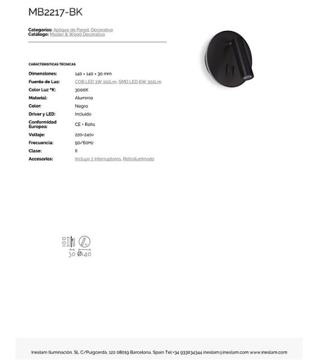 Aplique de pared LED orientable doble luz TD6 6W+3W negro o blanco