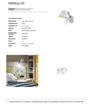 Características Aplique de pared orientable TD2 metal gris E27