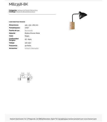 Aplique de pared nórdico ND9 metal negro-madera