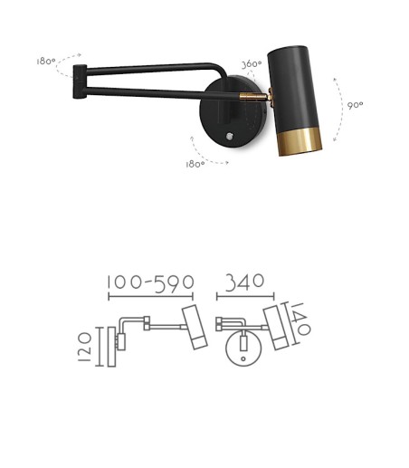 Aplique de pared articulado GU10 MB6115-BK - Ineslam