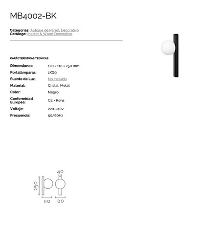 Aplique de pared MB4002-BK - Ineslam