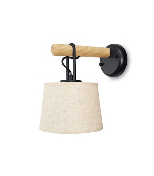 Aplique de pared negro-madera con pantalla beige MB6130-BK - Ineslam