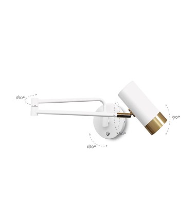rotaciones Aplique de pared dormitorio blanco-dorado articulado MB6115-WH - Ineslam