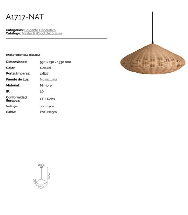 Características Lámpara de techo Amapola-nat  Ineslam mimbre natural Ø53