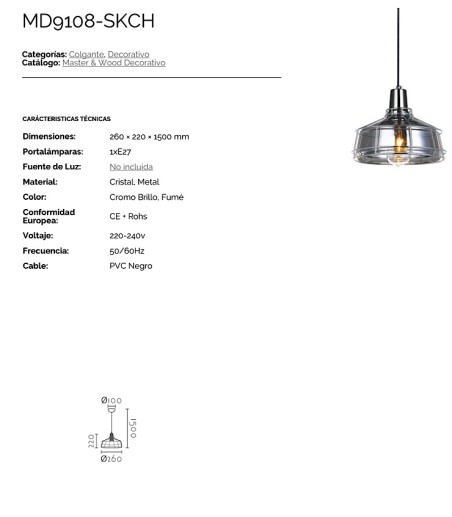 Características Lámpara MD9108-SKCH - Ineslam