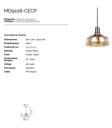 Características Lámpara campana cristal MD9108-CECP Ineslam