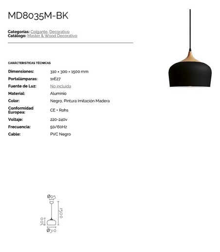 Características Lámpara de techo colgante nórdica MD8035M-BK - Ineslam