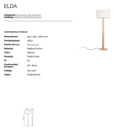 Características Lámpara de pie madera con pantalla Elda - Ineslam