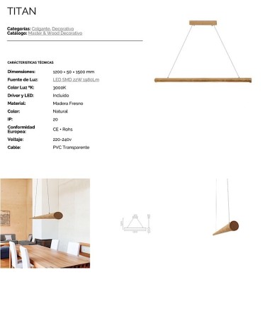 Características: Lámpara de techo madera lineal LED Titan - Ineslam