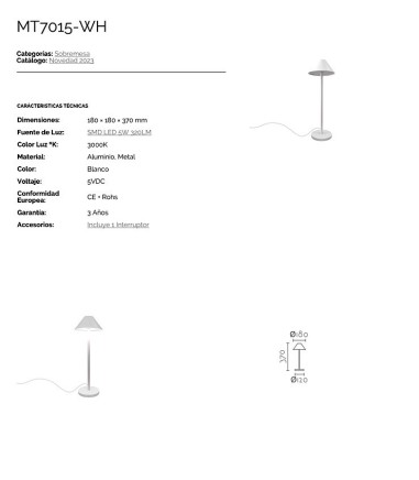 Lámpara mesa MT7015-WH - Ineslam