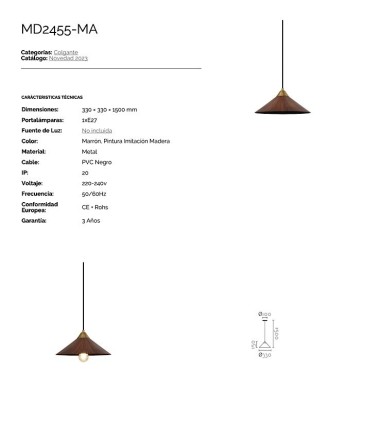 Características: Lámpara colgante campana marrón MD2455-MA - Ineslam