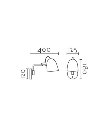 Dimensiones: Aplique de pared MB2257-WH - Ineslam blanco -dorado articulado con interruptor