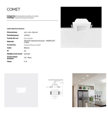Características: Foco empotrable invisible de escayola Comet GU10 - Ineslam