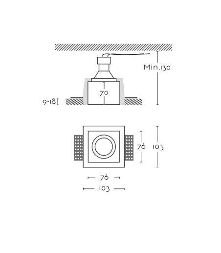 Dimensiones: Foco empotrable invisible de escayola GU10 Dicro 1 - Ineslam