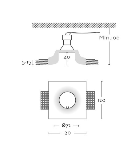 Dimensiones Aro empotrable invisible escayola GU10 ZINNIA - Ineslam