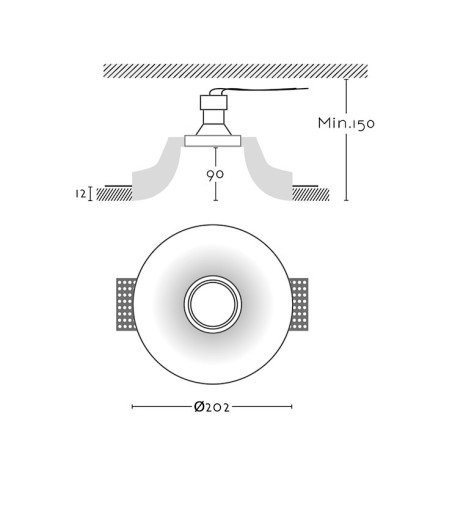 Dimensiones: Foco empotrable invisible de escayola GU10 Rondo - Ineslam