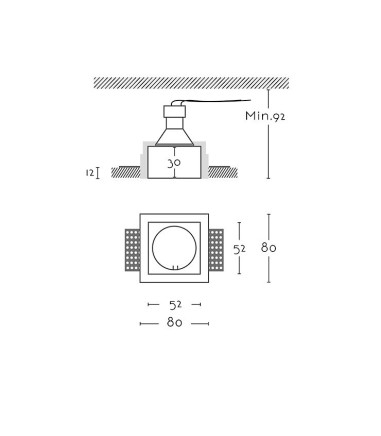 Dimensiones Foco empotrable invisible de escayola GU10 Iris 1 - Ineslam