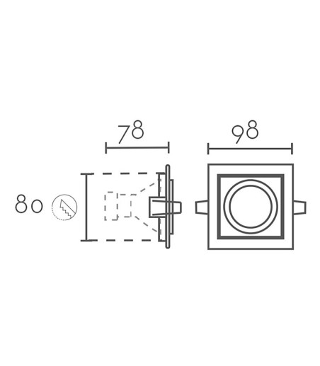 Dimensiones: Foco empotrable aluminio GU10 QUALE-202LB - Ineslam