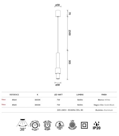 Dimensiones colgante Clifton 7w Mantra