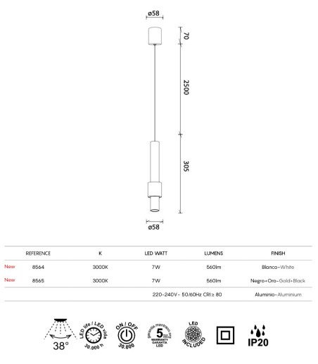 Dimensiones colgante Clifton 7w Mantra