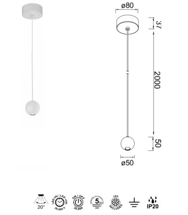 Lámpara colgante Gruissan blanco 8468 bola 5W - Mantra