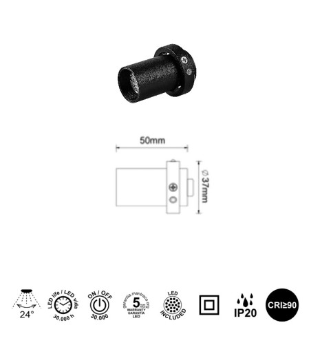 Foco empotrable TRIMASI 5W L50 Ø61 blanco-negro - Mantra