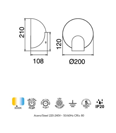 Aplique pared Óculo LED 5W - Mantra