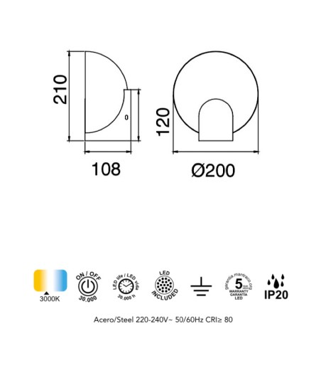 Aplique pared Óculo LED 5W - Mantra