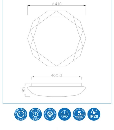Características Plafón de Techo DIAMANTE LED 36W 40cm, Mantra