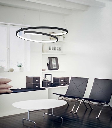 Sala con Lámpara de techo circular LED Oz negro - Ideal Lux