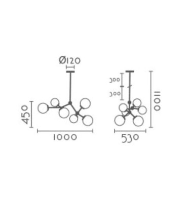 Dimensiones Lámpara de techo 5 tulipas globo blancas MD3195-GD - Ineslam