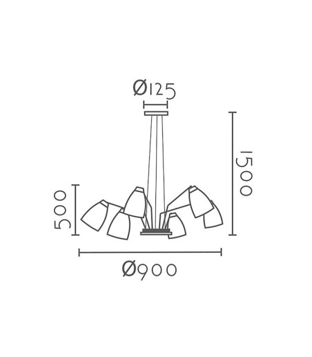 Dimensiones Lámpara de techo nórdica blanco-madera 6L Ø90 MD2227-WH - Ineslam