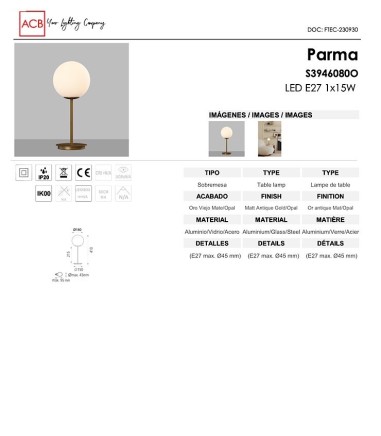 Características Imagen de ambiente con Lámpara de sobremesa Parma de ACB Iluminación