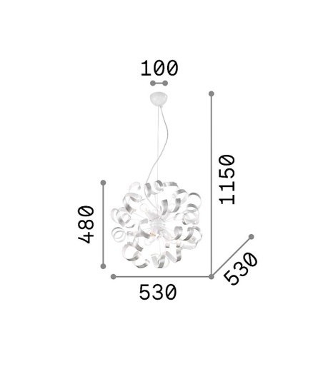 Dimensiones lámpara de techo VORTEX SP6 IDEAL LUX