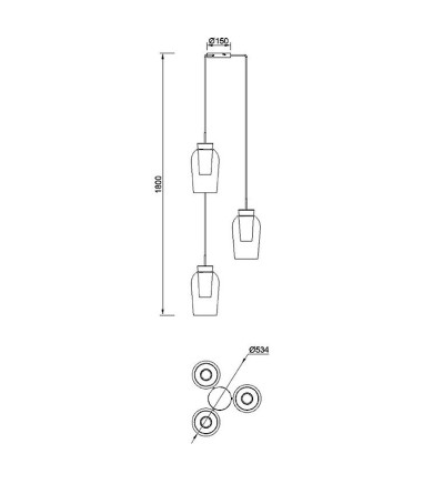 Dimensiones Lámpara de techo colgante Nora 3L E27 Ø53 - Mantra