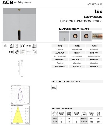 Lámpara colgante de techo LED Lux 13W...
