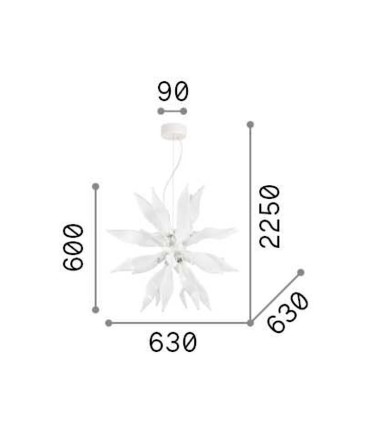 Dimensiones Lámpara de techo colgante LEAVES SP8 blanco de Ideal Lux
