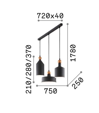 Dimensiones Lámpara de techo Triade SP3 - Ideal Lux