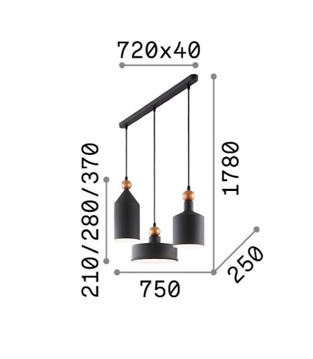 Dimensiones Lámpara de techo Triade SP3 - Ideal Lux