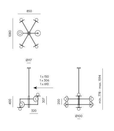 Dimensiones Lámpara de techo Miro C1289/6 - Aromas
