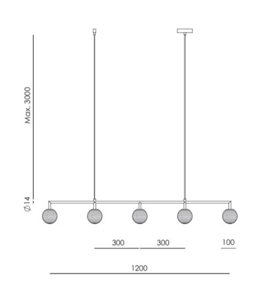 Dimensiones Lámpara colgante Doul oro C1310/5 - Aromas