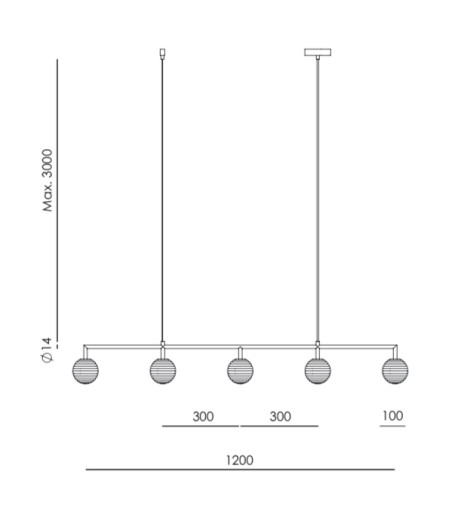 Dimensiones Lámpara colgante Doul oro C1310/5 - Aromas