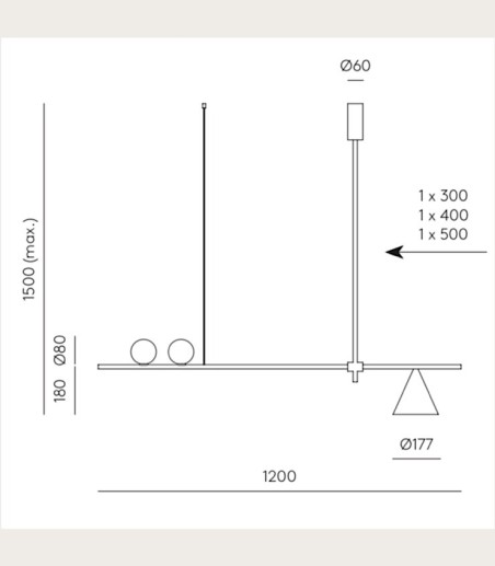 Dimensiones Lámpara de techo Crane C1241 - Aromas
