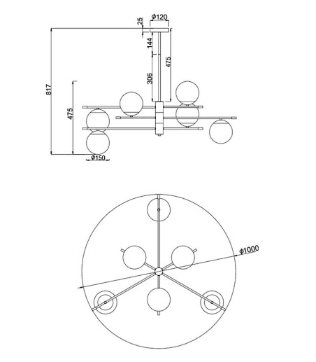 Dimensiones Lámpara de techo Nostalgia 6 luces - Maytoni