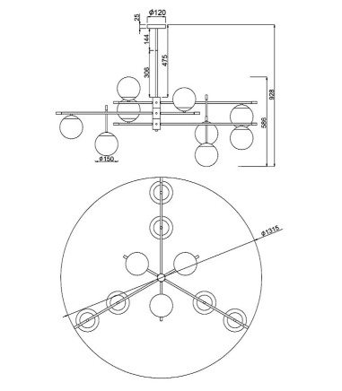 Dimensiones: Lámpara de techo grande Nostalgia 9 luces - Maytoni