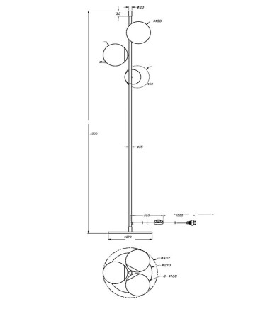 Dimensiones: Lámpara de pie Nostalgia 3 luces