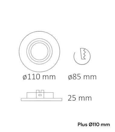 Dimensiones Foco Empotrable GU10 grande Helium Plus Ø110