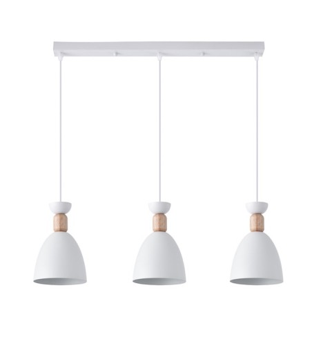 Lámpara de techo lineal 3 pantallas blanco/madera