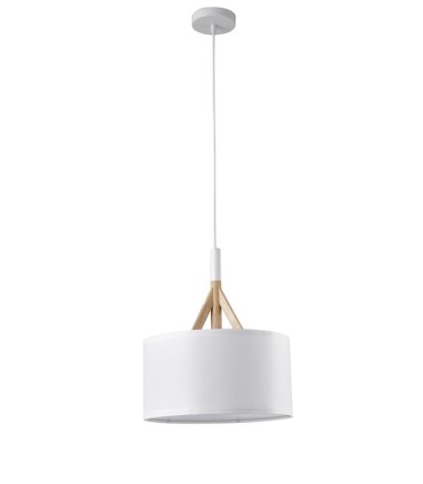 Lámpara de techo nórdica con pantalla blanca 30 cm y madera